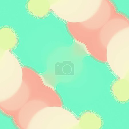 Foto de Ilustración digital abstracta brillante con patrón simétrico orgánico de formas rosadas y amarillas sobre fondo verde claro. renderizado 3d - Imagen libre de derechos