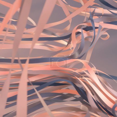 Foto de Ilustración digital con un patrón abstracto arremolinado de cintas de papel voladoras y tonos de rosa, naranja y azul. Estilo contemporáneo. renderizado 3d - Imagen libre de derechos