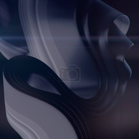 Téléchargez les photos : Ondes magiques de tissu noir dans le vent illustration numérique abstraite avec effet de profondeur de champ. 3d rendu fond abstrait - en image libre de droit