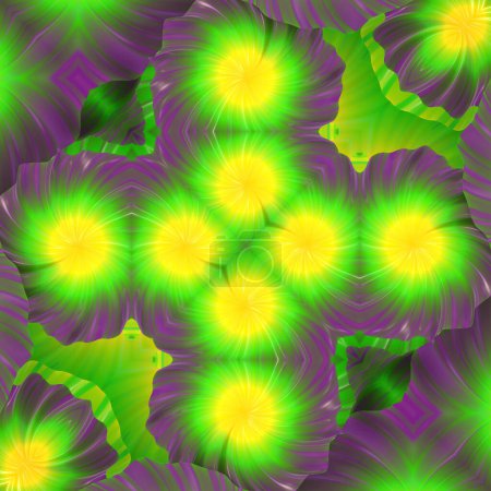 Téléchargez les photos : Bourgeons floraux avec motif magique de rayures néon. Fond abstrait lumineux. Illustration numérique de rendu 3D - en image libre de droit