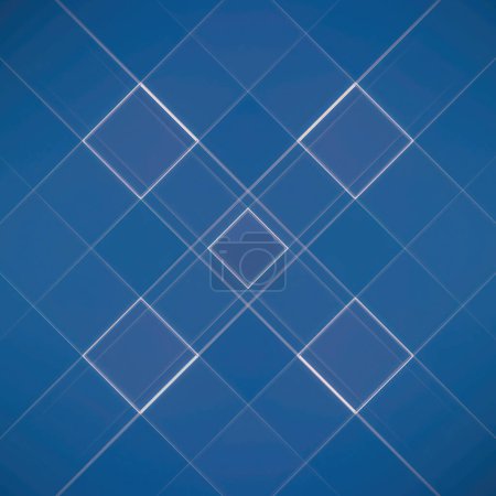 Foto de Formas geométricas sobre un fondo azul, alineándose en patrones fascinantes. Una composición dinámica y visualmente atractiva. 3d representación ilustración digital - Imagen libre de derechos