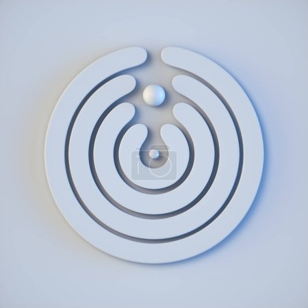 Foto de Bolas en círculos desplegables. Fondo blanco minimalista liso. 3d representación ilustración digital - Imagen libre de derechos
