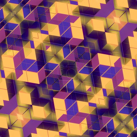 Foto de Colorido mosaico abstracto de brillantes cuadrados multicolores y rectángulos en amarillo y azul. Estilo moderno y colorido. 3d representación ilustración digital - Imagen libre de derechos