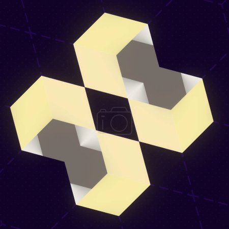 Foto de Caleidoscopio de figuras hexagonales tridimensionales, creando un efecto visual fascinante. Fondo moderno y elegante. Patrones geométricos intrincados. 3d representación ilustración digital - Imagen libre de derechos