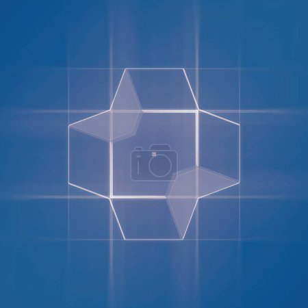 Foto de Representación 3D ilustración digital de formas geométricas armoniosas sobre un fondo azul - Imagen libre de derechos