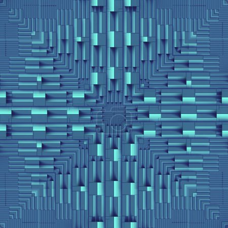 Foto de 3d representación de ilustración digital de patrón simétrico geométrico complejo en color azul neón. Fondo concepto moderno - Imagen libre de derechos