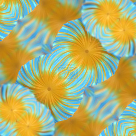 Foto de Patrón de brotes florecientes brillantes con rayas azules y amarillas. Diseño creativo moderno. Fondo futurista. 3d representación ilustración digital - Imagen libre de derechos
