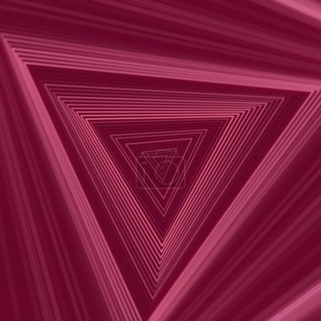 Téléchargez les photos : Illustration numérique de rendu 3d avec motif lumineux triangulaire géométrique de lignes au néon gravées sur fond rouge foncé. Style abstrait et minimaliste - en image libre de droit