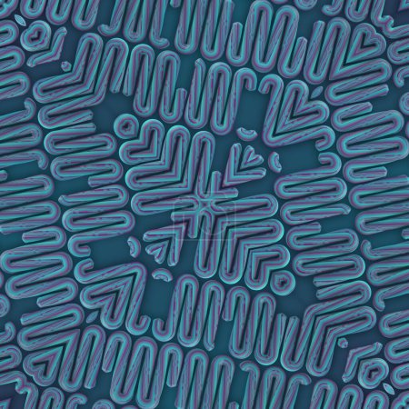 Foto de 3d representación de ilustración digital con un patrón simétrico de formas estilizadas con tonos de azul y púrpura, creando un efecto caleidoscópico. Estilo contemporáneo - Imagen libre de derechos