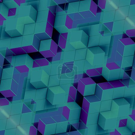 Foto de Fondo abstracto colorido en esquema de color azul y púrpura. Patrón de mosaico de diferentes formas y bloques, creando un diseño visualmente atractivo y complejo. 3d representación ilustración digital - Imagen libre de derechos