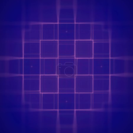 Foto de La ilustración digital de la representación 3d demuestra el impacto cautivador de convertir cuadrados rosados en un fondo púrpura - Imagen libre de derechos