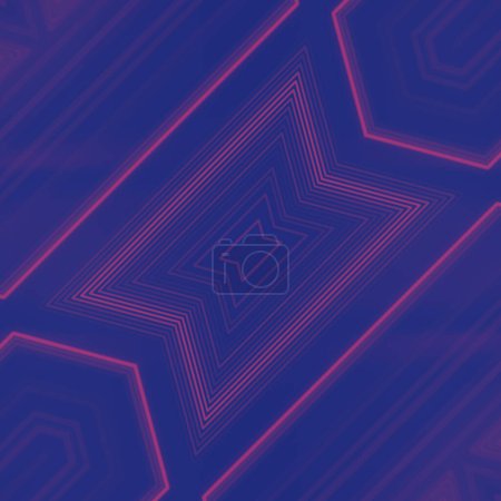 Foto de 3d representación de ilustración digital con patrón de luz geométrica de líneas de neón rojo ardiente sobre fondo azul oscuro. Estilo abstracto y minimalista - Imagen libre de derechos