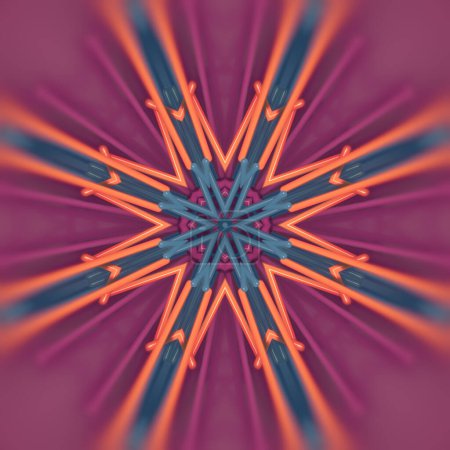 Téléchargez les photos : Illustration numérique kaléidoscopique colorée en forme d'étoile abstraite. Rendu 3d - en image libre de droit