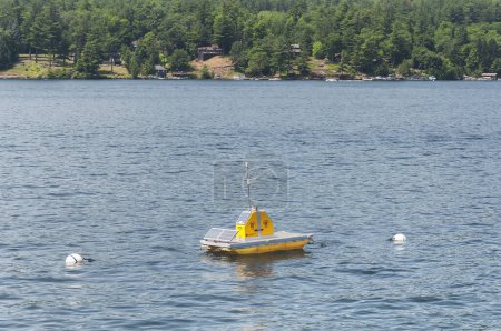 an enviromental montoring station on the waters of  Lake George New York summer. 