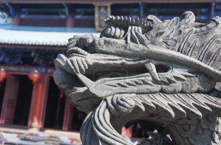 A chinese dragon statue within the Chiwan TianHuo temple in Nanshan district Shenzhen China.