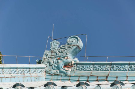 Les détails architecturaux du temple Chi wan tian hou à Shenzhen en Chine.