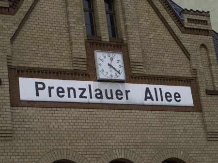 Photo for Prenzlauer Allee S-Bahn station sign. Prenzlauer Allee is a railway station in the eastern neighbourhood of Berlin, Germany - Royalty Free Image