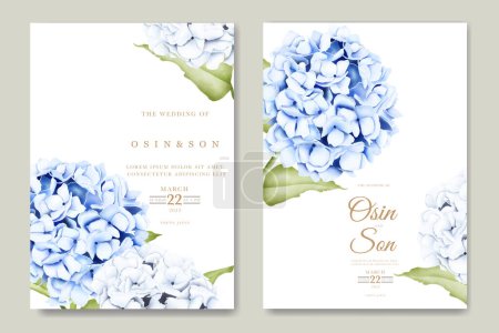 Téléchargez les illustrations : Belle carte d'invitation de mariage floral hortensia - en licence libre de droit