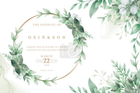 Illustration for Green Leaves Watercolor Wedding Invitation Card Template - Royalty Free Image