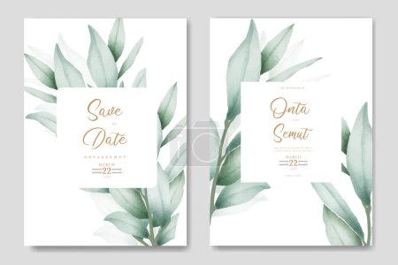 Ilustración de Invitación de boda con rosa y hoja azul marino - Imagen libre de derechos