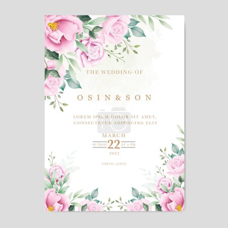 Téléchargez les photos : Aquarelle feuilles florales conception de carte de mariage - en image libre de droit