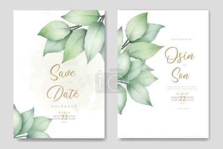 Illustration for Watercolor floral leaves wedding card design - Royalty Free Image