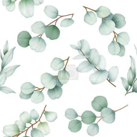 Illustration for Elegant seamless pattern eucalyptus leaves - Royalty Free Image
