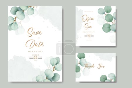 Téléchargez les photos : Ensemble élégant de carte d'invitation de mariage eucalyptus - en image libre de droit