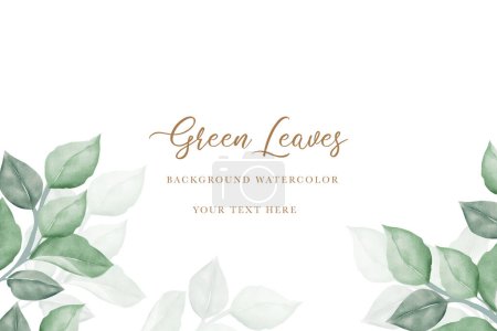 Téléchargez les illustrations : Fond nature avec des feuilles vertes aquarelle - en licence libre de droit
