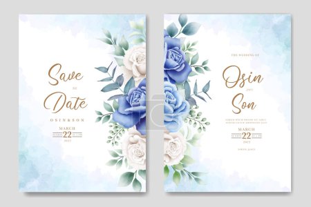 Ilustración de Conjunto de tarjetas de boda floral azul - Imagen libre de derechos