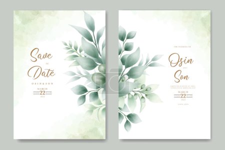 Illustration for Set of elegant watercolor wedding invitation card template - Royalty Free Image