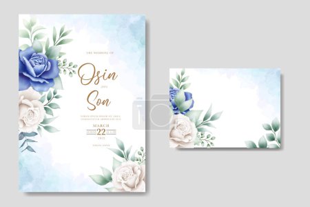  blue floral wedding card set