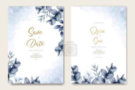 Téléchargez les photos : Modèle de cartes d'invitation de mariage floral bleu marine aquarelle - en image libre de droit