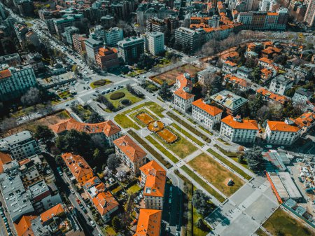 Photo for Aerial view of the Milan city. Top view of the new business district of the city. District Milan City life. - Royalty Free Image