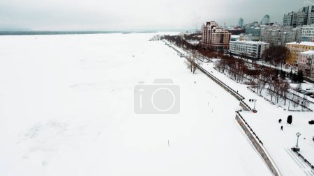 Photo for City embankment winter view from a drone. Concept of urban environment, climate, winter. Samara, Russia. High quality photo - Royalty Free Image