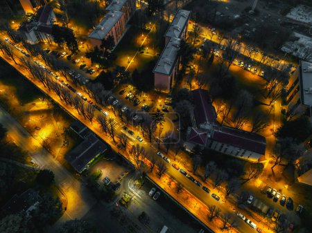 Photo for Night city illuminated with lights view from a drone. High quality photo. - Royalty Free Image