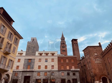 Cremona, Italy. Square Antonio Stradivari Gia Square Cavour. Historical architecture concept. Italian medieval architecture. Italian Landmark.