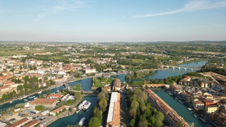 Beautiful panoramic view from a drone of the city of Peschiera del Garda province of Verona in Veneto. High quality aerial photo