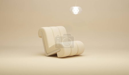 Foto de Interior de la habitación en color pastel monocromo liso con muebles y accesorios de habitación. Composición creativa. Antecedentes marfil. 3D renderizado para página web, presentación, estudio - Imagen libre de derechos