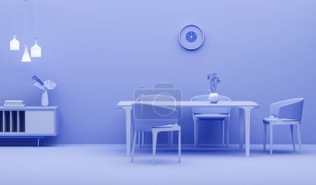 Téléchargez les photos : Intérieur de la chambre en couleur violet pastel uni monochrome avec des meubles et des accessoires de chambre. Fond clair avec espace de copie. rendu 3D pour page web, arrière-plans de présentation. - en image libre de droit