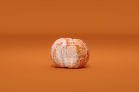 Foto de Composición creativa hecha de frutas frescas de mandarina sobre fondo naranja. Concepto de comida saludable. Estilo mínimo. Dulce mandarina madura o naranja con la piel pelada y volando 3d render - Imagen libre de derechos
