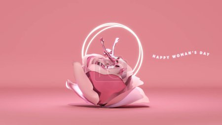 Téléchargez les photos : Journée internationale de la femme. 8 mars. Ballet fille avec des fleurs roses sur fond pastel. Féminité, joyeuse fête des mères. Rendu 3d. - en image libre de droit