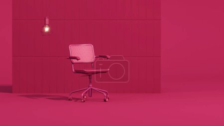 Téléchargez les photos : Design d'intérieur créatif in viva magenta studio avec lampe et chaise, livre. Couleur tendance année 2023 dans la chambre rose rouge.3d rendu - en image libre de droit