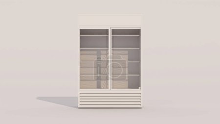 Téléchargez les photos : Le modèle blanc de distributeur automatique avec fond beige, rendu 3d. Couleurs plates, une seule couleur, meubles de restaurant. - en image libre de droit