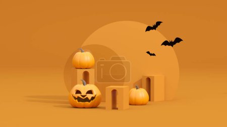 Téléchargez les photos : Halloween background with podium for product display. 3d rendering. - en image libre de droit