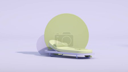 Photo for Sun bed with abstract background. Pastel purple blue and green colors scene. Trendy 3d render for social media banners, promotion, presentation, luxury spa - Royalty Free Image