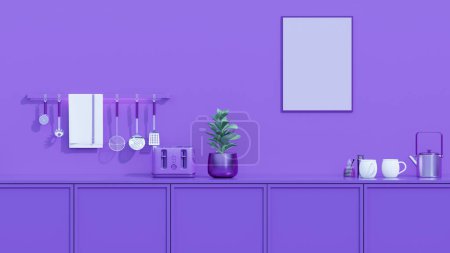 Téléchargez les photos : Fond de cuisine violet et design intérieur minimaliste. - en image libre de droit