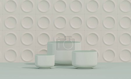 Photo for Minimal scene with podium and abstract background. Pastel blue and white colors scene. Trendy 3d render for social media banners, promotion, cosmetic product show. Geometric shapes interior. - Royalty Free Image