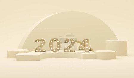 Photo for 2024 text background. New year and business concept strategy. Happy New Year 2024 poster. Christmas background with gold 2023 numbers. - Royalty Free Image