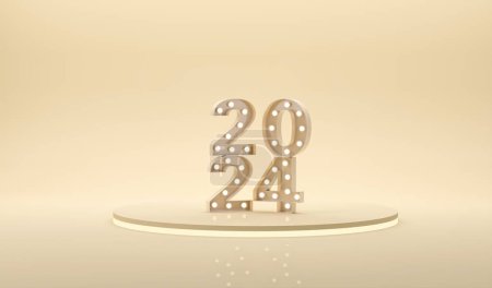 Photo for 2024 text background. New year and business concept strategy. Happy New Year 2024 poster. Christmas background with gold 2023 numbers. - Royalty Free Image